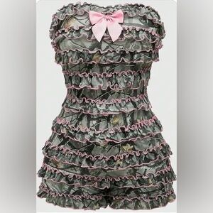 Camouflage Ruffle Dress with Pink Accents